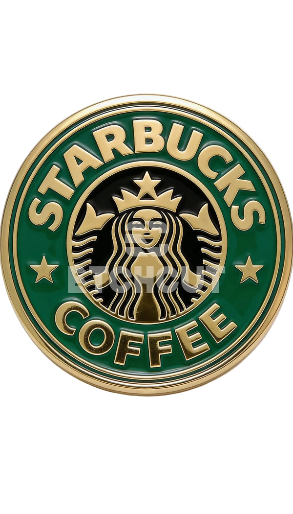 Starbucks Coffee logo on a green and gold emblem